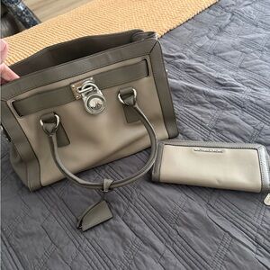Michael Kors Olive Taupe Leather Satchel with Matching Wallet